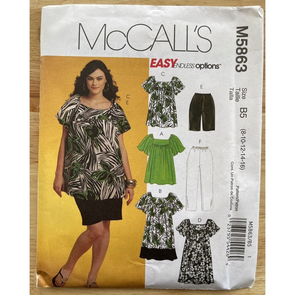 McCall's Sewing Pattern 5863 Misses Tops Dress Shorts Capri Pants Easy 8-16 UC
